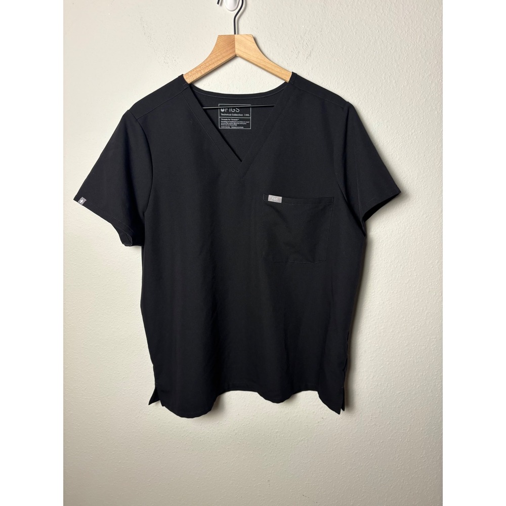 Figs Catarina One Pocket Scrub Top Black XXL V-Neck Short Sleeve FIONx Fabric